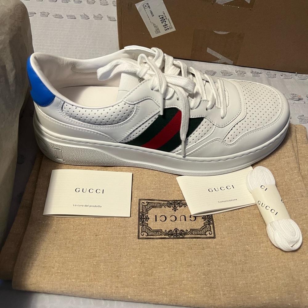 Gucci White Sneakers Chunky with Blue and Red Accents